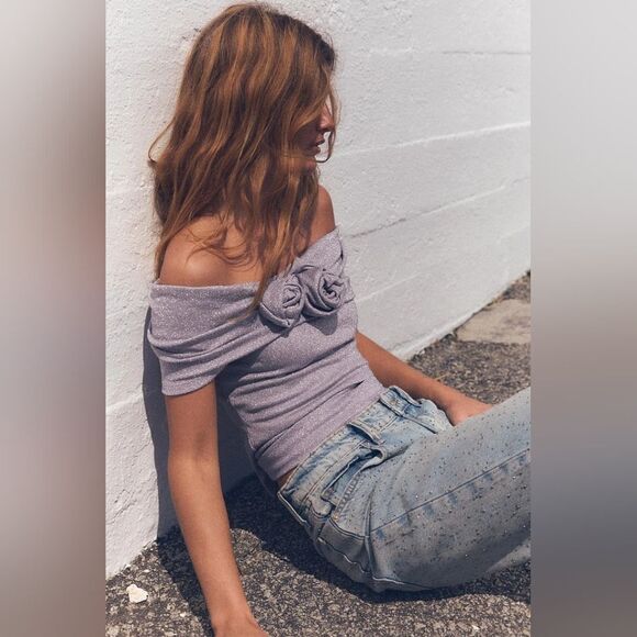 NWT ZARA METALLIC THREAD TOPโWITH RAISED FLOWERS - Picture 3 of 9